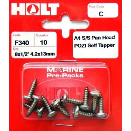 Holt Marine A4 S/S Pan Head Pozi Self Tapper 8 x 1/2" Pack of 10