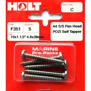 Holt Marine A4 S/S Pan Head Pozi Self Tapper (Pack 10) 10 x 1 1/2"