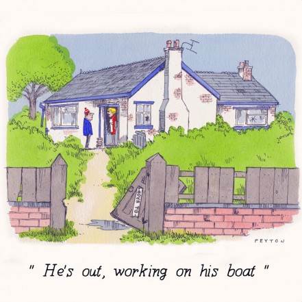 Nauticalia Greeting Card 'He's out - Working on his Boat'